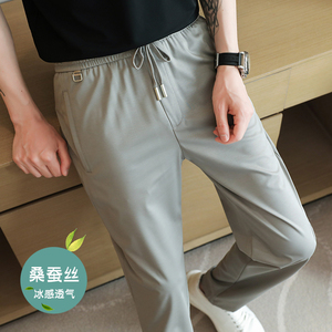 冰丝高弹休闲裤松紧腰裤子灰色K8065-P75北辰风（118）图片