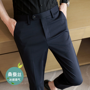 春夏修身高弹西裤冰丝9分裤灰色K781-P68北辰风（108）图片