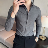 春秋男士商务修身长袖衬衫免烫抗皱条纹衬衫灰色Y25-P35特批，男装衬衫，电商A159