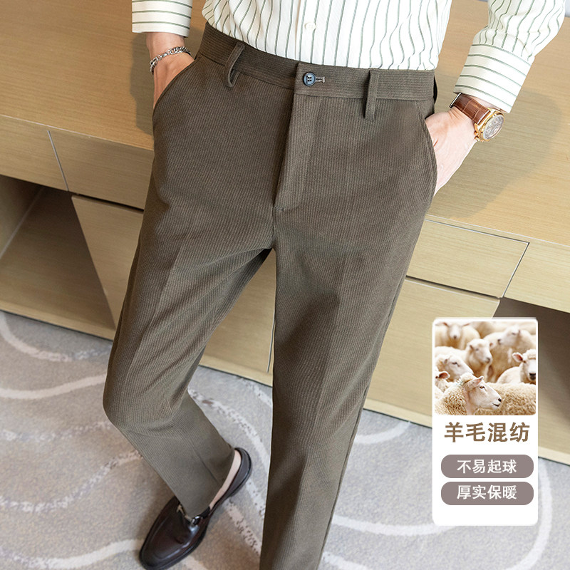 冬款纯色羊毛毛呢长裤小直筒休闲裤灰色ZK9007-P75(118）,男装休闲裤,电商A159