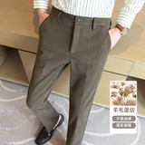 冬款纯色羊毛毛呢长裤小直筒休闲裤灰色ZK9007-P75(118），男装休闲裤，电商A159
