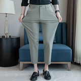 春夏修身高弹西裤凉感冰丝9分裤刺绣黑色K518-P65（108），男装西裤，电商A159