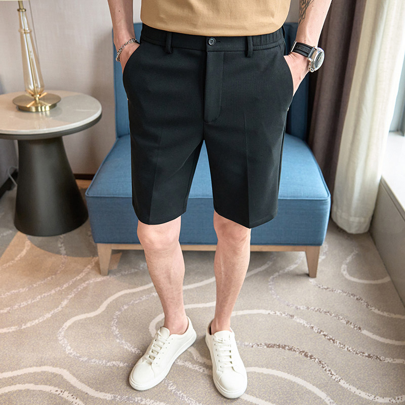 松紧腰夏款修身5分裤西裤短裤咖色K2252-P55（控价88元）,男装休闲裤,电商A159