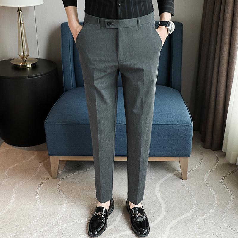 秋冬韩版修身西裤小脚休闲裤刺绣青年K976-1-P65深灰（98），男装西裤，电商A159