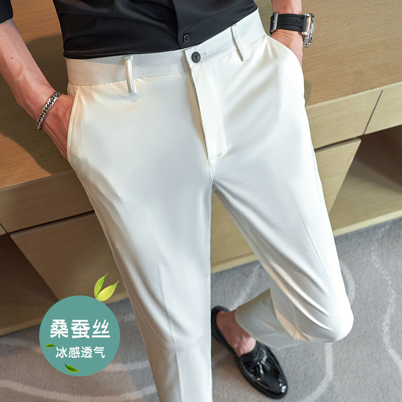 冰丝9分裤春夏修身高弹西裤白色K782-P68北辰风（108）,男装西裤,电商A159