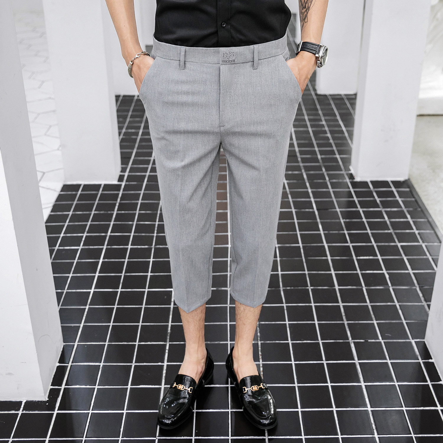 春夏韩版修身7分裤浅灰K115-P48(78)，男装休闲裤，电商A159