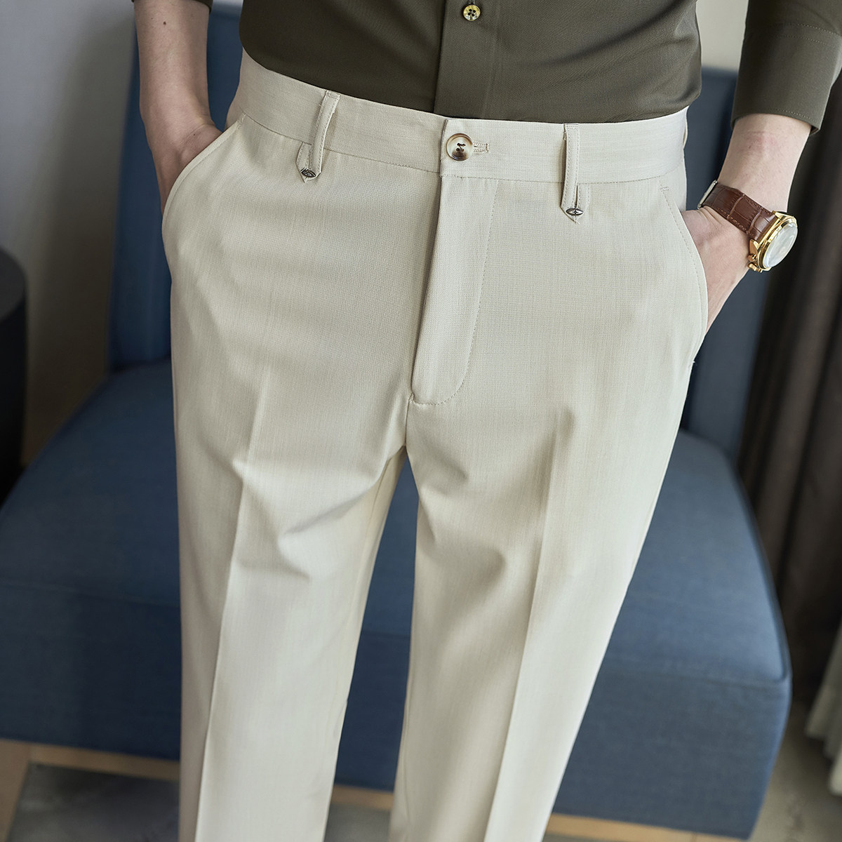 春夏小直筒西裤9分裤男青年简约休闲ZK536-P65卡其（98），男装西裤，电商A159