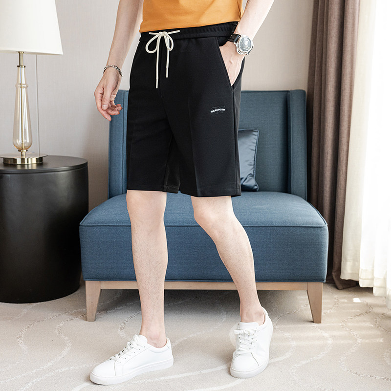 松紧腰抽绳夏款休闲5分裤刺绣短裤白色K2256-P55（88元）,男装牛仔裤,电商A159