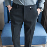 冬款毛呢西裤修身休闲裤磨毛保暖蓝色K8076-P65北辰风(98），男装休闲裤，电商A159