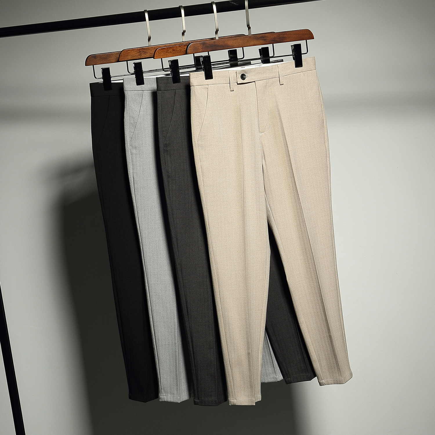 Spring and summer solid slim fit pants with fine dark lines 9-point pants in 4 colors