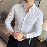 春秋男士商务修身条纹衬衫免烫抗皱长袖衬衫特批Y26-P35白色，男装衬衫，电商A159