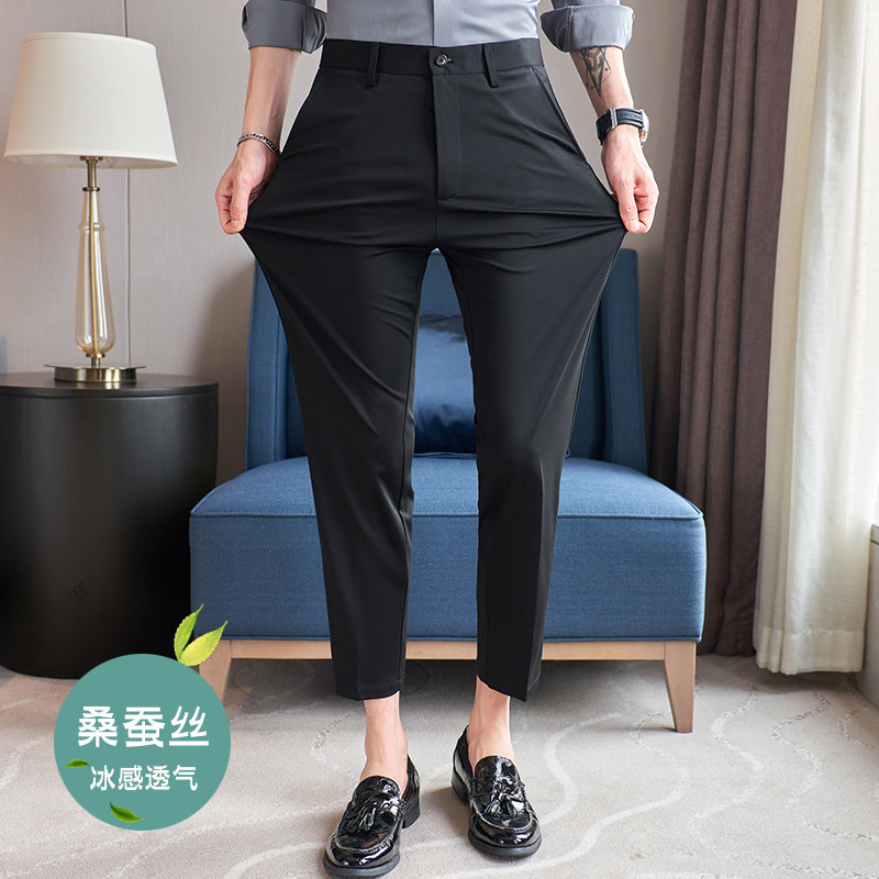 冰丝9分裤春夏修身高弹西裤黑色K782-P68北辰风（108），男装西裤，电商A159