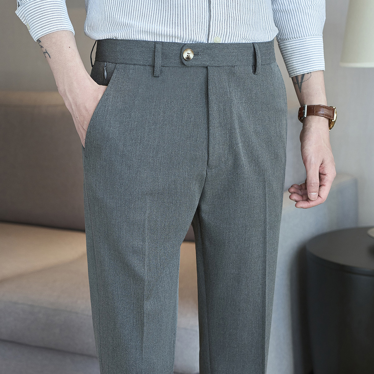 春夏小直筒西裤9分裤男青年简约休闲ZK533-P65中灰（98），男装西裤，电商A159