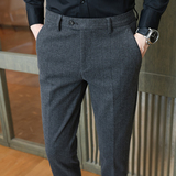 冬款毛呢长裤暗条纹保暖磨毛休闲裤男灰色K8032-P65(98），男装棉衣，电商A159