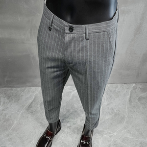 春夏条纹9分西裤 修身休闲裤男青年黑色 K779-P60假模 （98）图片