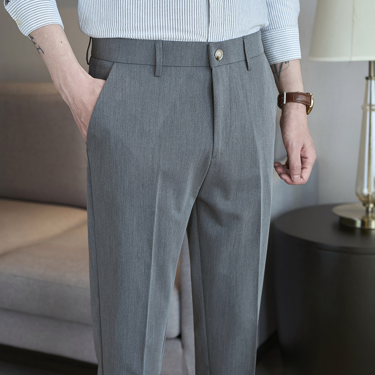 春夏小直筒西裤9分裤男青年简约休闲ZK538-P60灰色（98），男装西裤，电商A159