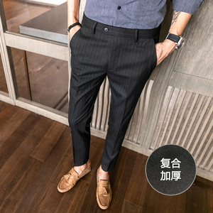 冬款复合加厚条纹西裤 修身休闲裤 K909加厚-P70黑色（118）图片