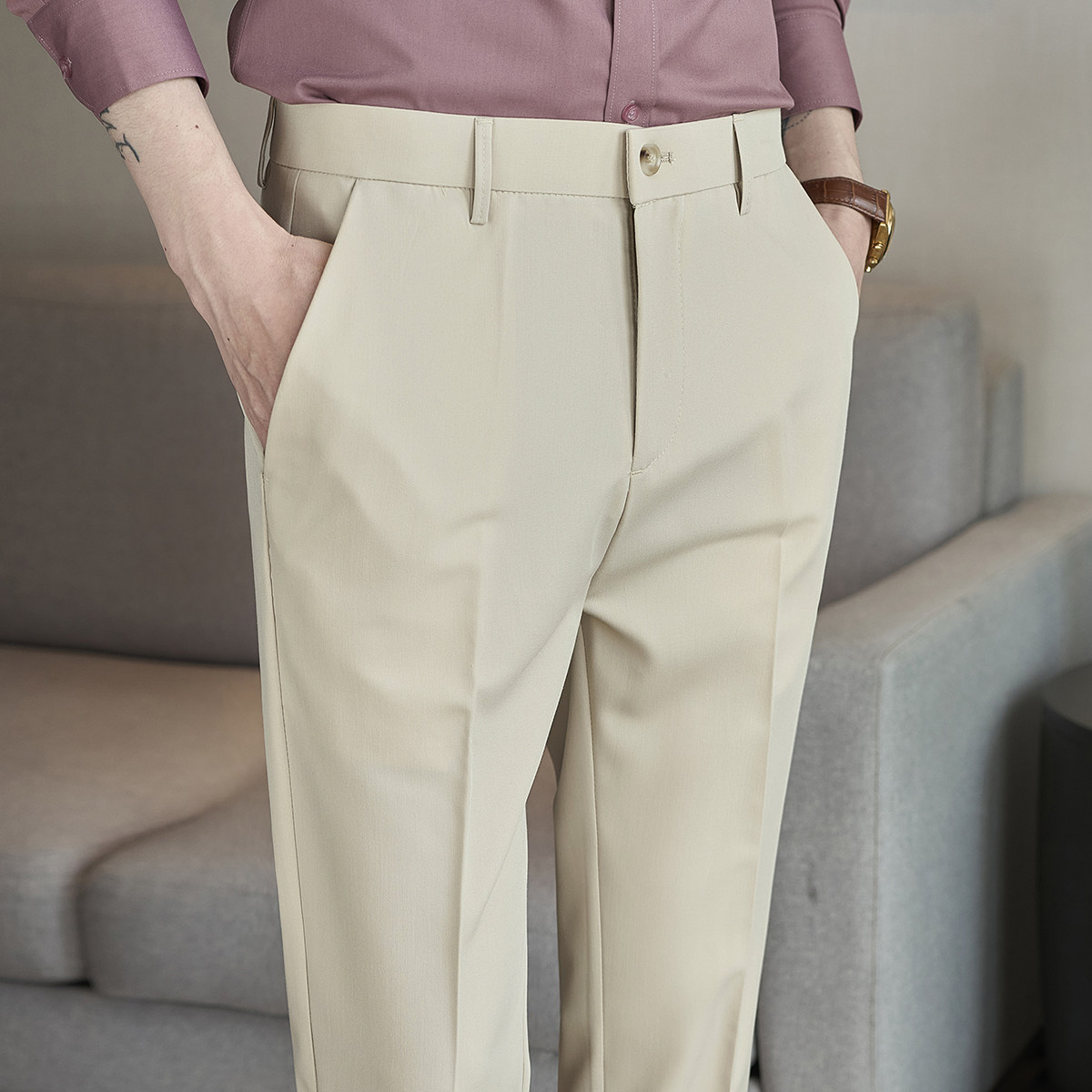 春夏小直筒西裤9分裤男青年简约休闲ZK538-P60卡其（98），男装西裤，电商A159