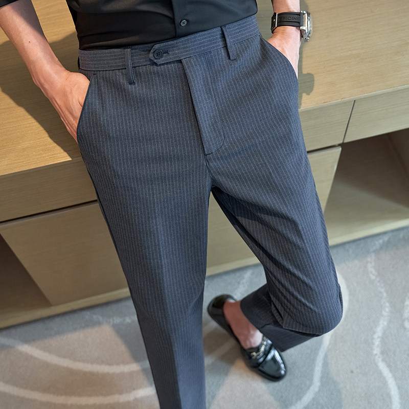 春夏修身条纹西裤9分裤休闲裤男蓝色K507-P60北辰风（98），男装西裤，电商A159