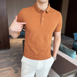 夏季修身短袖POLO衫 休闲翻领T恤潮流型男 杏 Y02-P45图片