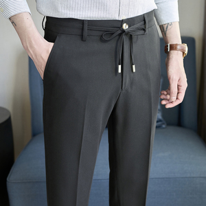 春夏小直筒西裤9分裤男 配系绳简约休闲 ZK537-P65黑色（98），男装西裤，电商A159