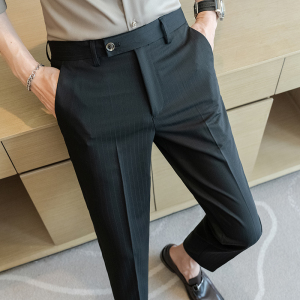 春夏修身条纹西裤 青年9分裤 黑色K520-P65（98）,男装西裤,电商A159