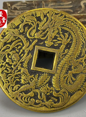 古币收藏仿古黄铜老包浆山鬼铜钱哪吒戏龙铜花钱直径43MM