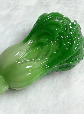 仿玉石玉寿山石雕绿飘花玉白菜手把件客厅装饰摆件