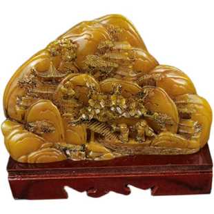 仿玉石寿山石田黄石松下童子客厅办公室玄关摆件家居装饰山水摆件