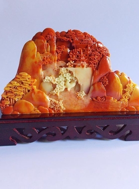 古玩仿寿山石雕芙蓉石高山流水摆件客厅装饰观赏奇石