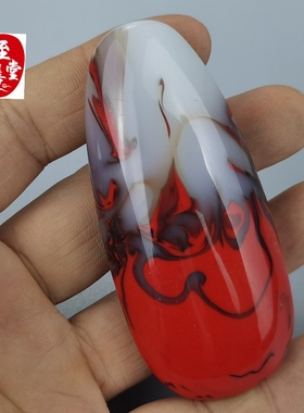天然琉璃鸡血红手把件