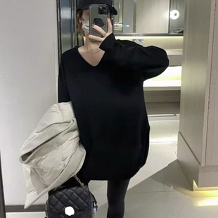 韩版 新款 百搭U领慵懒宽松大版 中长款 T恤女 YUANXI元 百搭长袖 熙秋季