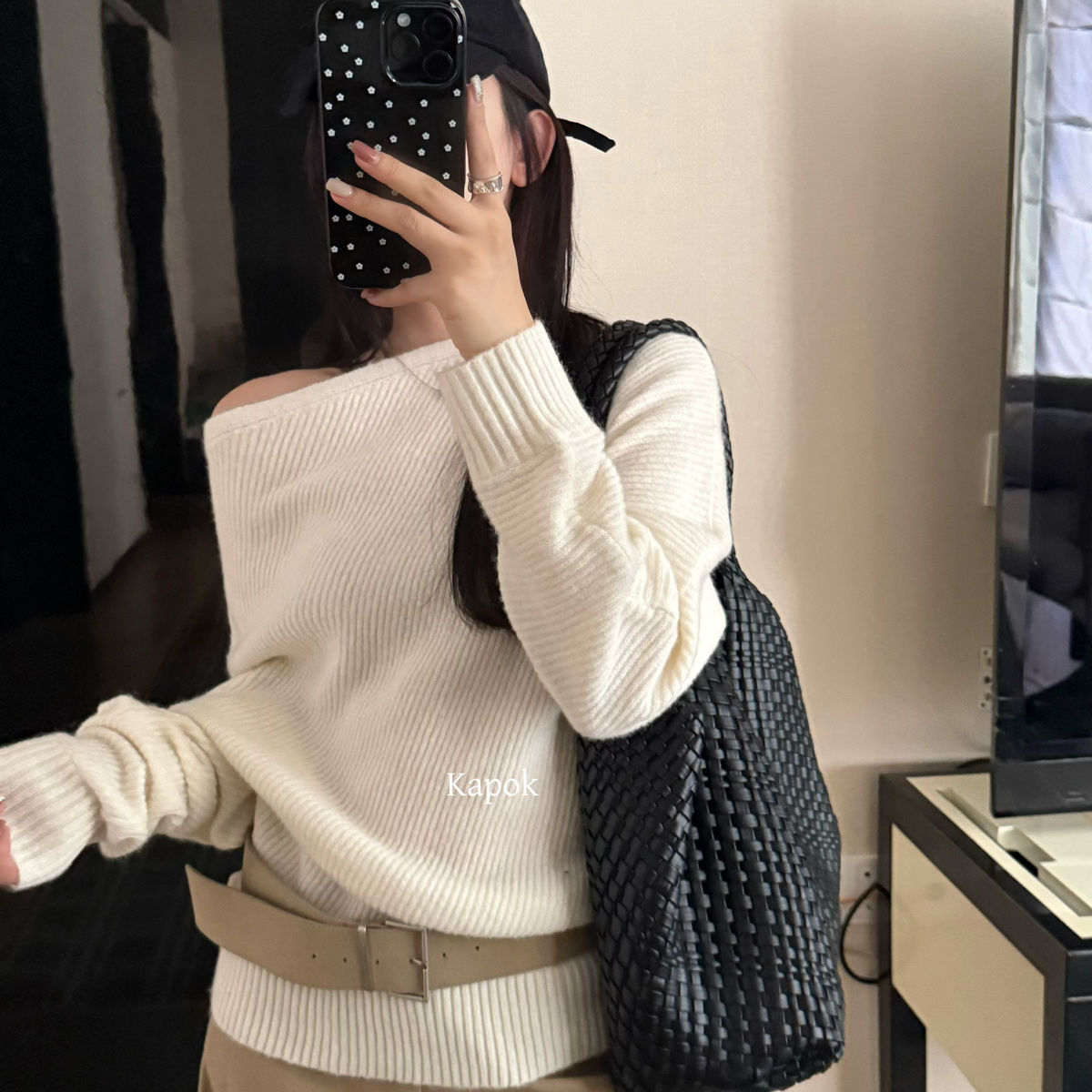 一字领韩版宽松毛衣