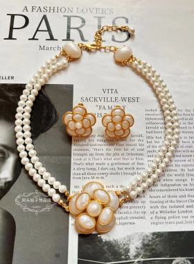 欧美宫廷风白色花朵耳环珍珠项链