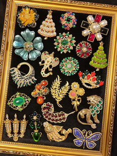 欧美宫廷风中古vintage复古气质彩色琉璃滴油花朵动物金属胸针女