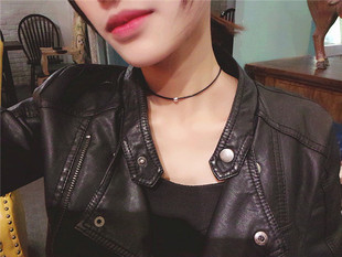 欧美极简风otherstories复古气质简约圆珠黑色pu皮项圈颈链项链女