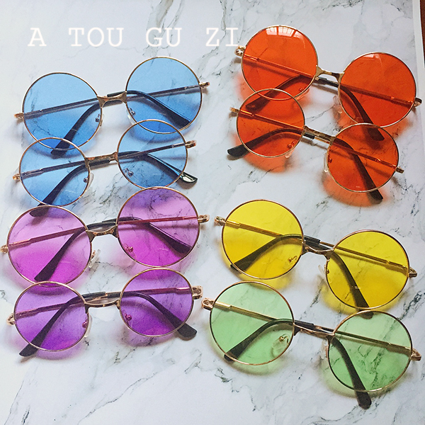 包邮日本原宿风彩色透明太子镜个性时尚圆形墨镜潮人复古眼镜女