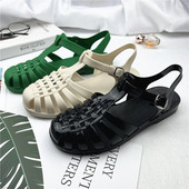 款 复古搭扣女凉鞋 夏季 经典 糖果色纯色软塑胶果冻鞋 女 沙滩鞋 潮搭