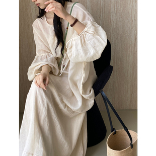 100苎麻高级感休闲时尚衬衫上衣+半身裙套装女2026春季新款两件套
