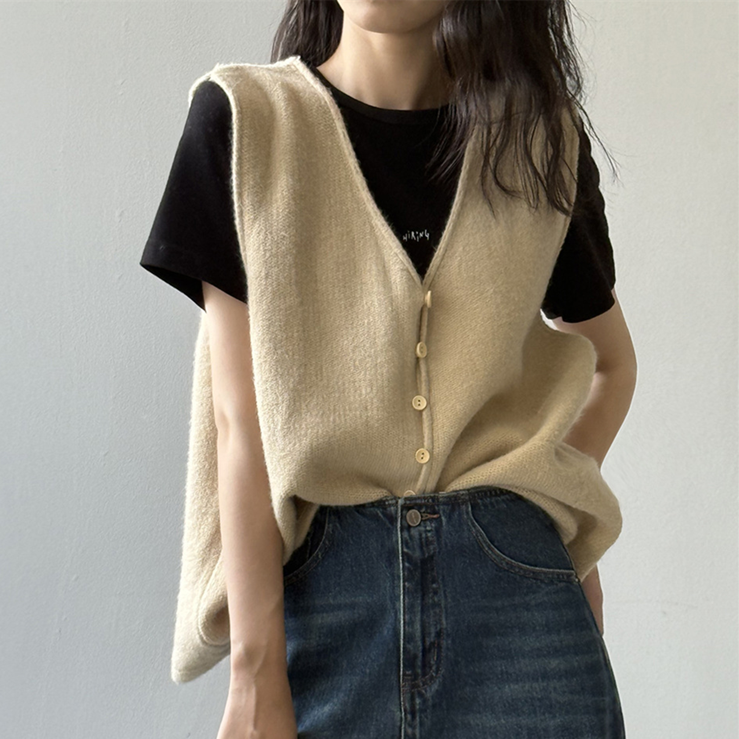 减龄纯色针织马甲女背心马夹