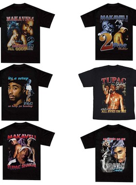2PAC图帕克Tupac Shakur西海岸街头嘻哈说唱VINTAGET恤