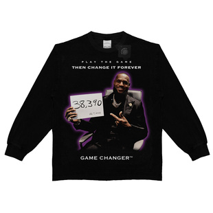 詹姆斯LeBron James洗水灰做旧复古嘻哈宽松圆领重磅长袖T恤