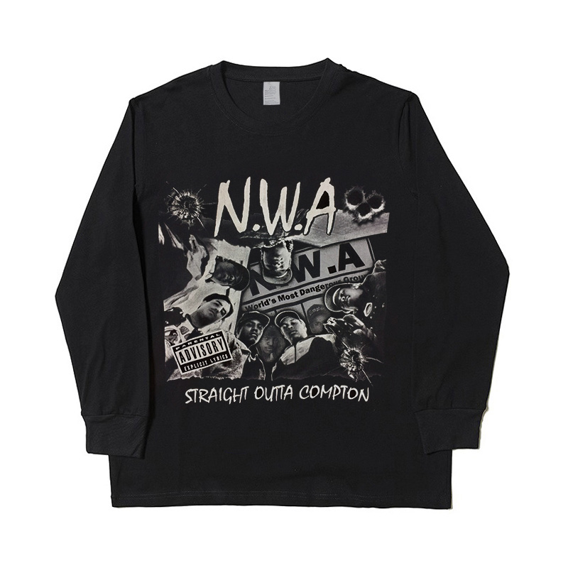 N.W.A Straight Outta Compton Vintage Tee说唱嘻哈复古长袖T恤