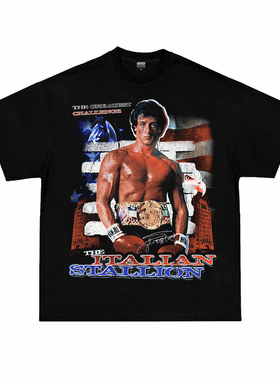 意大利种马Rocky Balboa史泰龍美式水洗宽松重磅复古短袖T恤