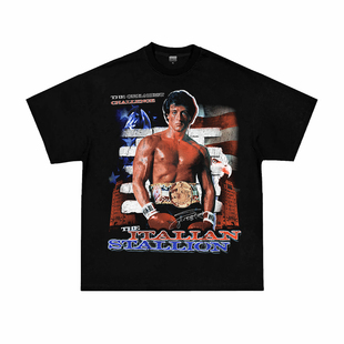 意大利种马Rocky Balboa史泰龍美式水洗宽松重磅复古短袖T恤