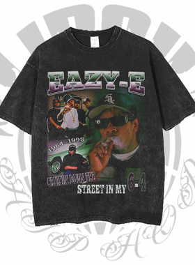 Eazy-E Ice Cube N.W.A 水洗做旧复古嘻哈说唱印花小圆领短袖t恤