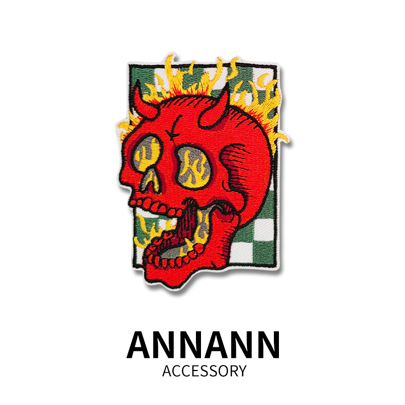 美式骷髅头创意刺绣布贴夹克牛仔衣服修补羽绒装饰破洞补丁贴手缝