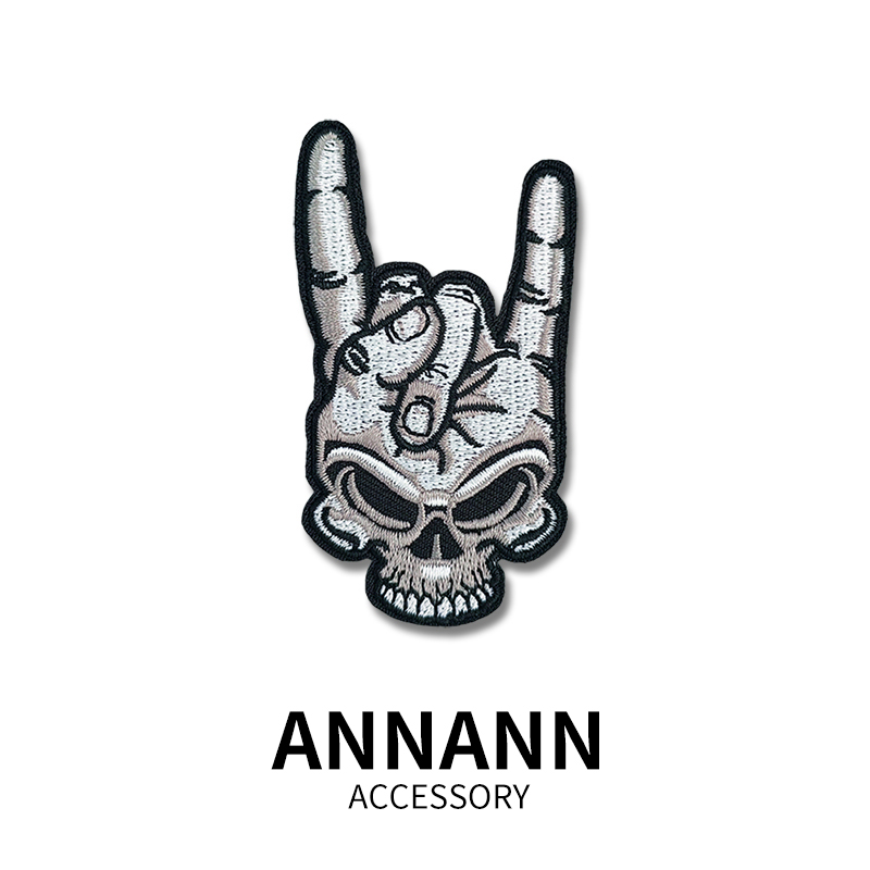 摇滚手势朋克刺绣布贴夹克牛仔装饰绣花贴衣服修补破洞补丁贴手缝