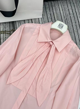 IIDOKI 2025早春新款女装白色翻领长袖衬衫女宽松显瘦衬衣上衣