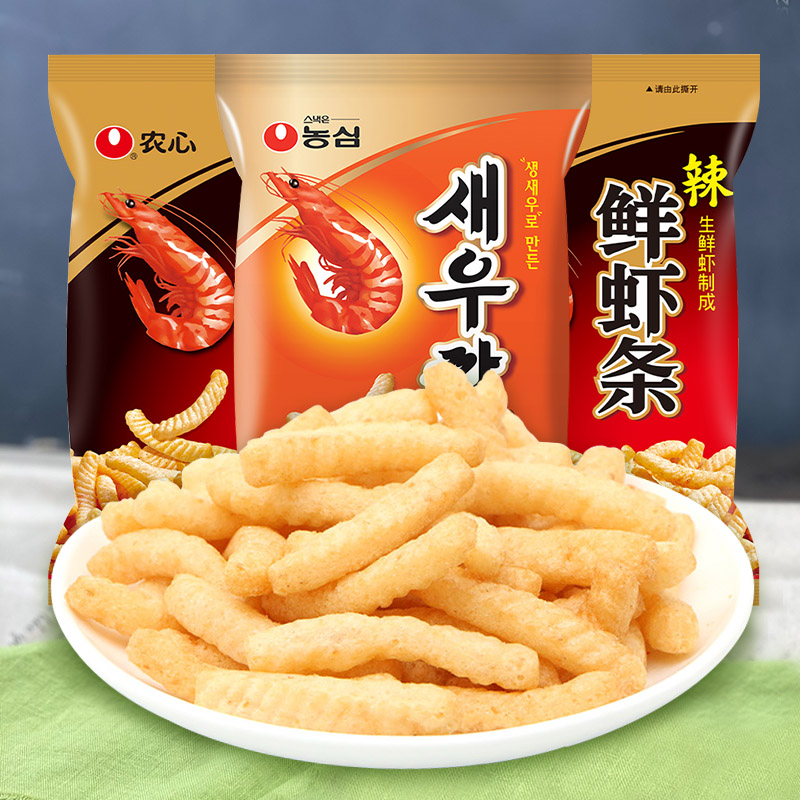 韩国风味农心虾条宿舍休闲零食原味辣味小包装虾米条膨化鲜虾条